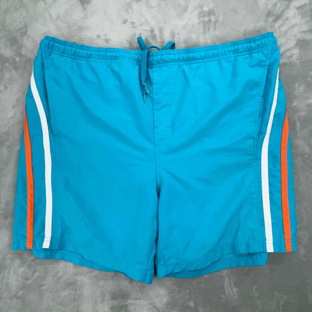 Sand N Sun‎ Mens Swim Trunks Turquoise Blue Orange White Stripe Board Shorts XL